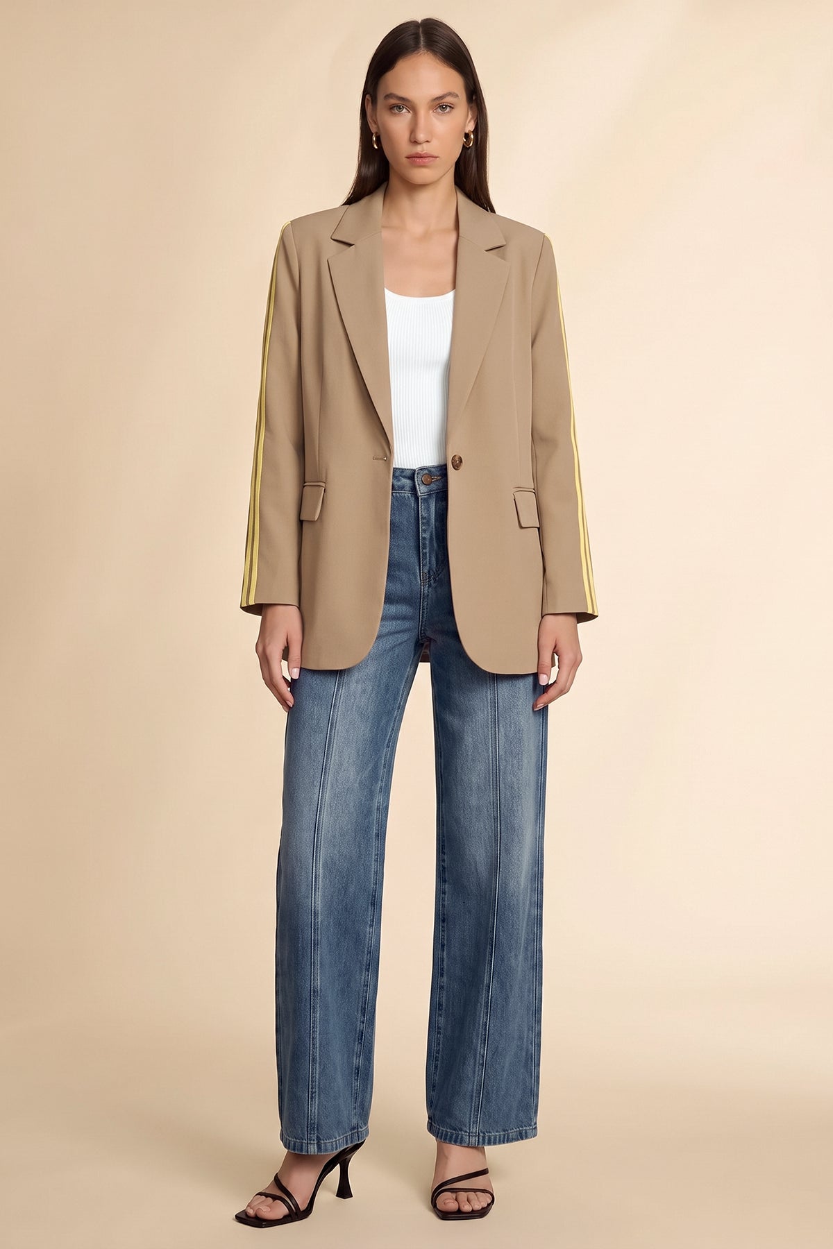 Womens Khaki Color Block Blazer| CicyBell