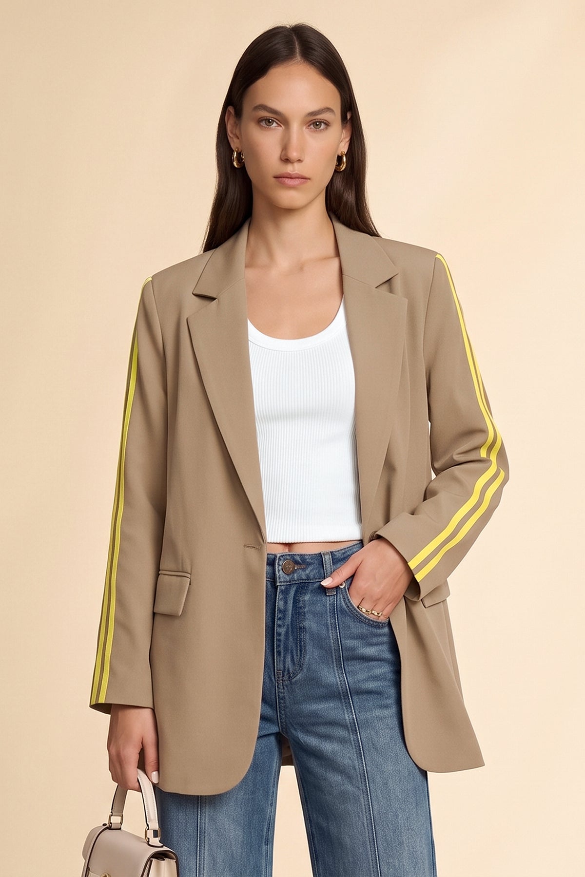 Womens Khaki Color Block Blazer| CicyBell
