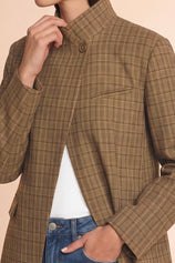 Womens Khaki Professional Plaid Blazer | CicyBell