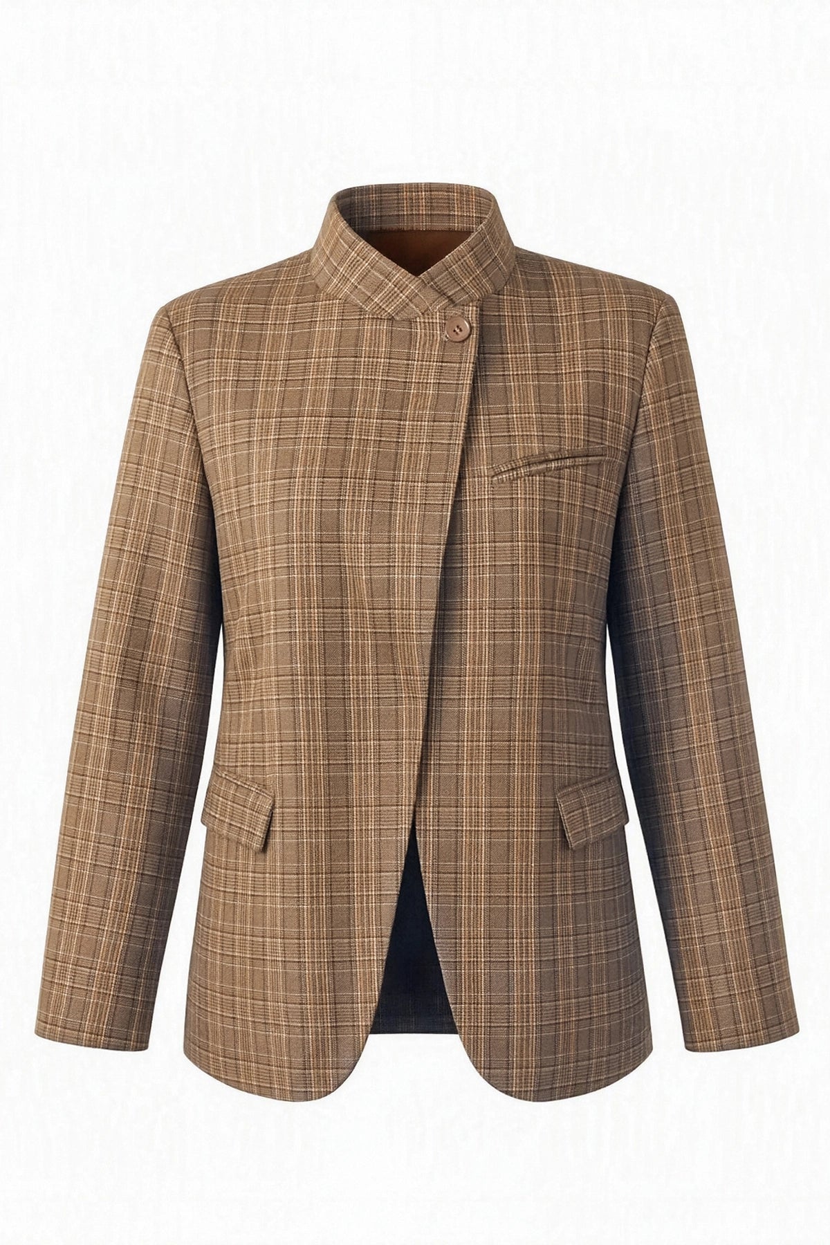 Womens Khaki Professional Plaid Blazer | CicyBell