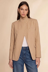 Womens Khaki Professional Striped Blazer | CicyBell