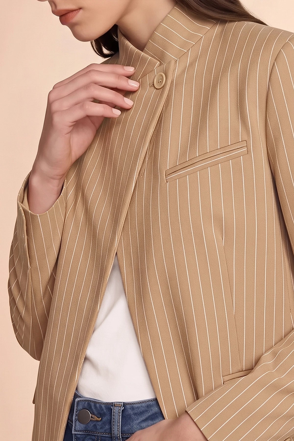 Womens Khaki Professional Striped Blazer | CicyBell