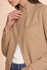 Womens Khaki Professional Striped Blazer | CicyBell