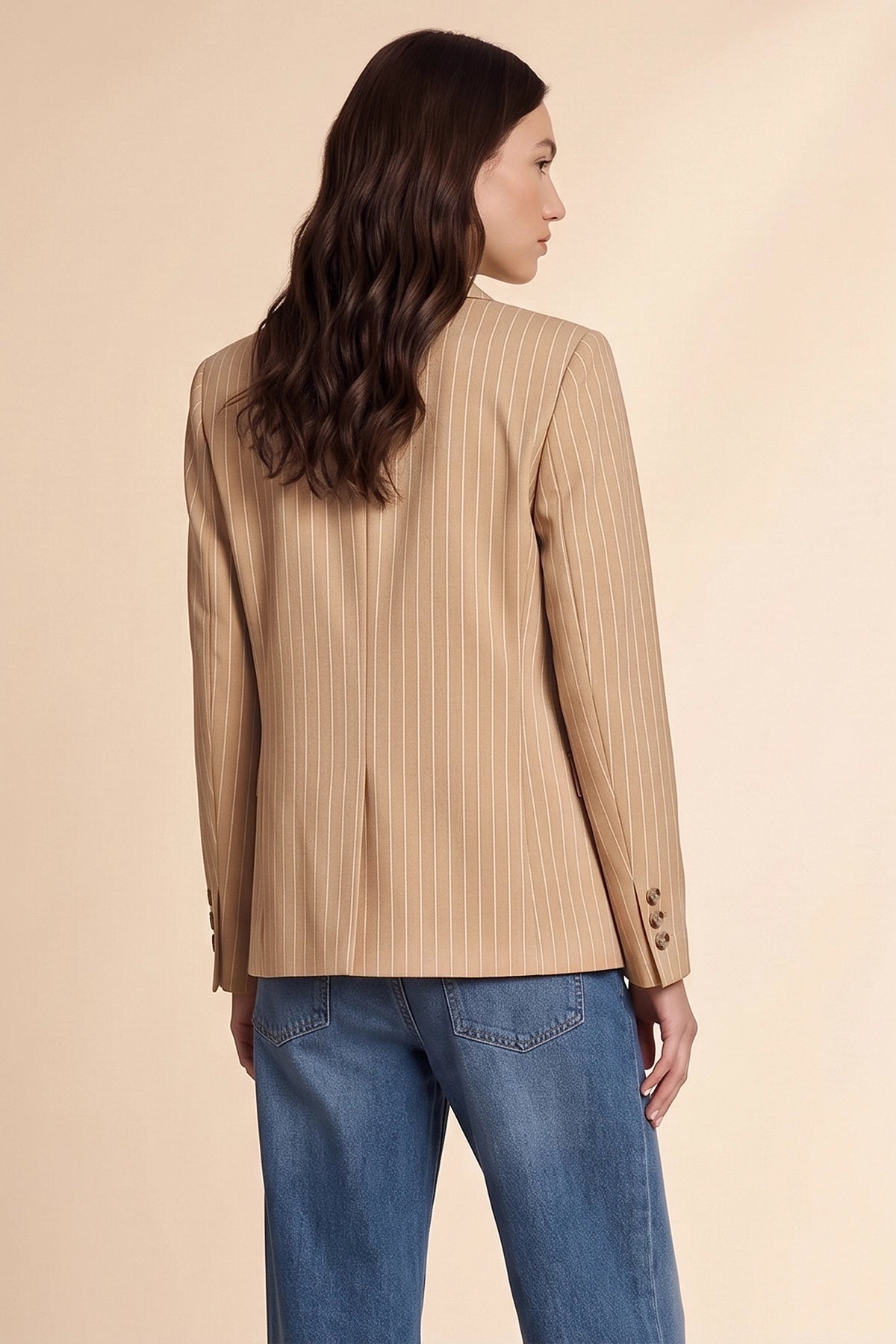 Womens Khaki Professional Striped Blazer | CicyBell