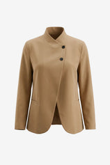 Womens Khaki Casual Stand Collar Blazer | CicyBell
