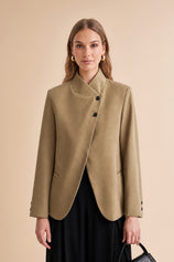 Womens Khaki Casual Stand Collar Blazer | CicyBell