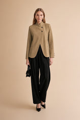 Womens Khaki Casual Stand Collar Blazer | CicyBell
