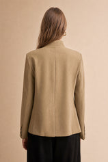 Womens Khaki Casual Stand Collar Blazer | CicyBell