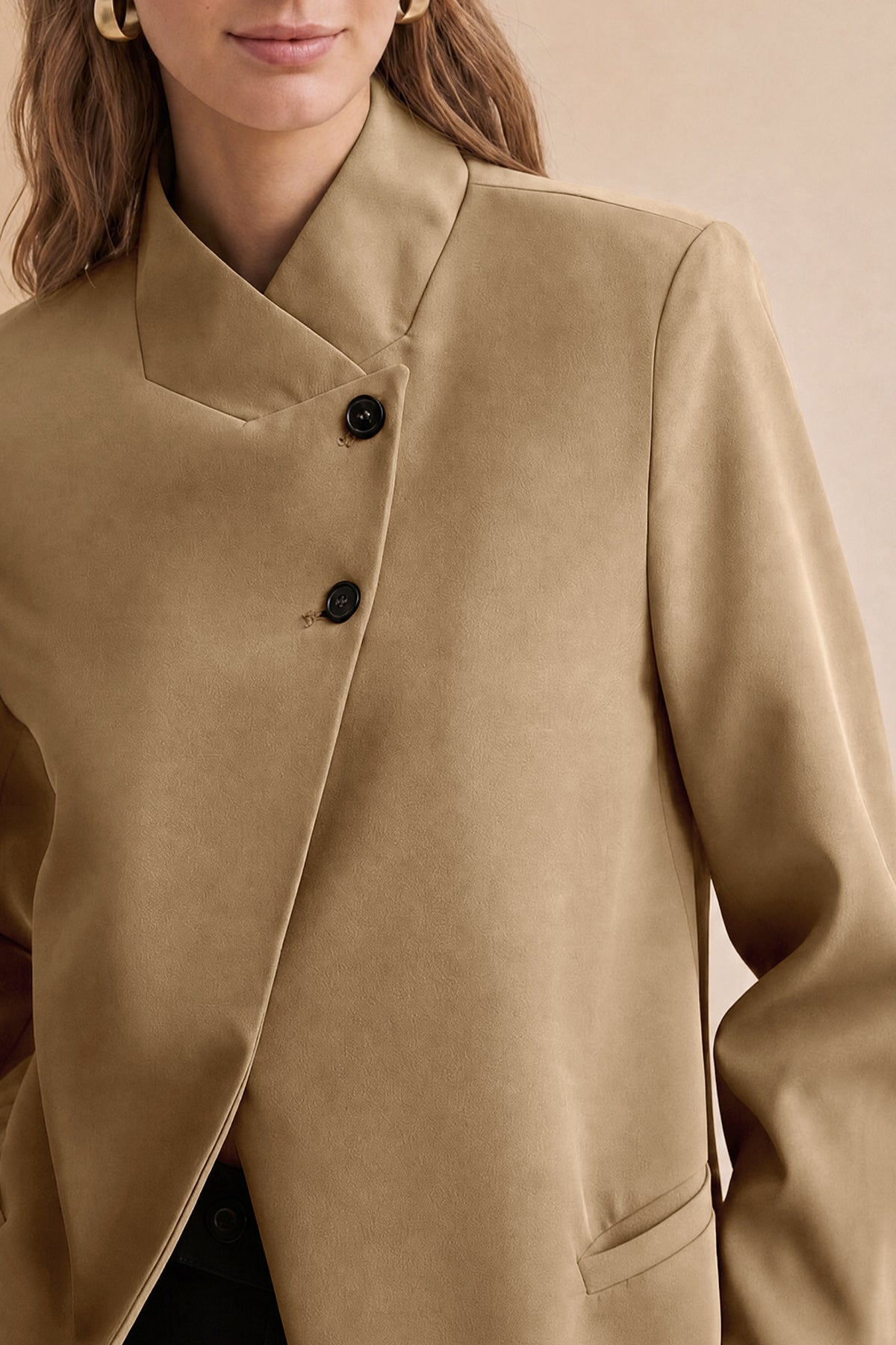 Womens Khaki Casual Stand Collar Blazer | CicyBell