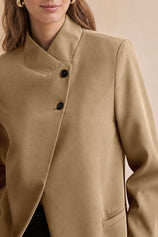 Womens Khaki Casual Stand Collar Blazer | CicyBell