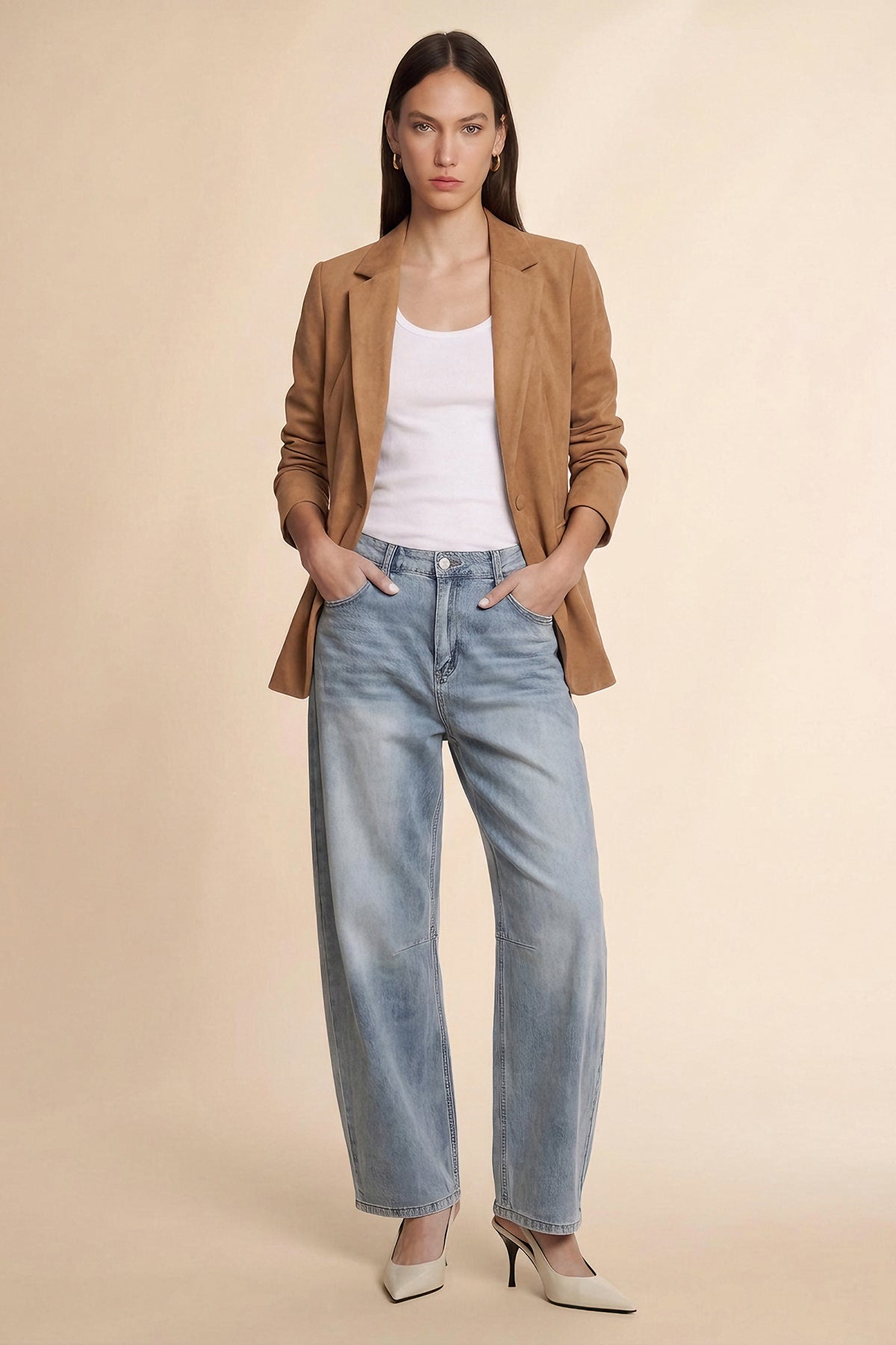 Womens Khaki Faux Suede Blazers| CicyBell