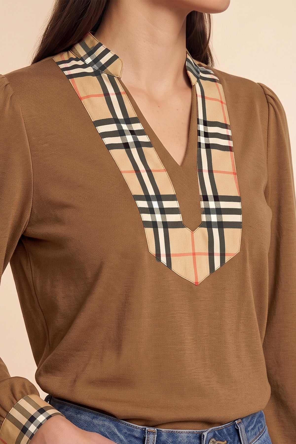 Womens Khaki Puff Long Sleeve Blouse | CicyBell