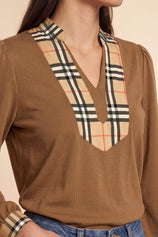 Womens Khaki Puff Long Sleeve Blouse | CicyBell