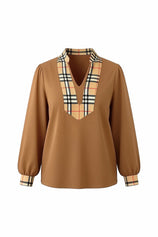 Womens Khaki Puff Long Sleeve Blouse | CicyBell