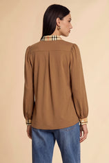 Womens Khaki Puff Long Sleeve Blouse | CicyBell