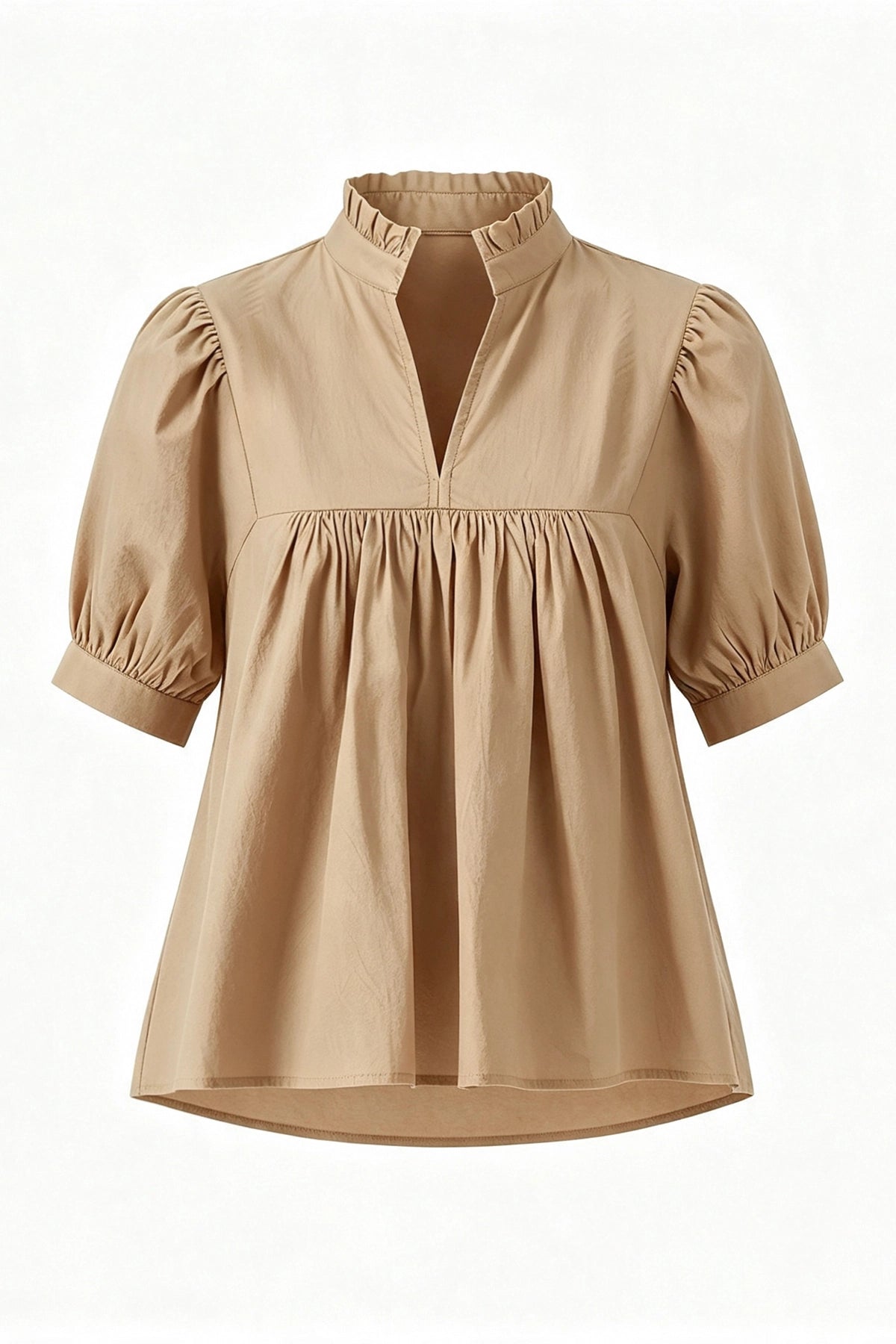 Womens Khaki Puff Sleeve V Neck Blouse | CicyBell