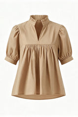 Womens Khaki Puff Sleeve V Neck Blouse | CicyBell
