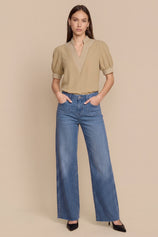 Womens Khaki Puff Short Sleeve Blouses | CicyBell