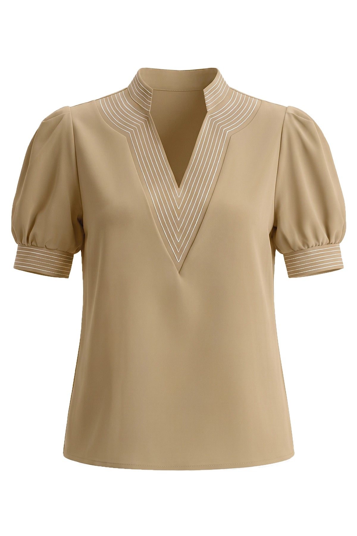 Womens Khaki Puff Short Sleeve Blouses | CicyBell