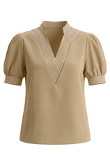 Womens Khaki Puff Short Sleeve Blouses | CicyBell