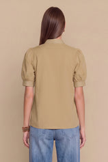 Womens Khaki Puff Short Sleeve Blouses | CicyBell