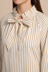 Womens Khaki Striped Bow Tie Shirts | CicyBell