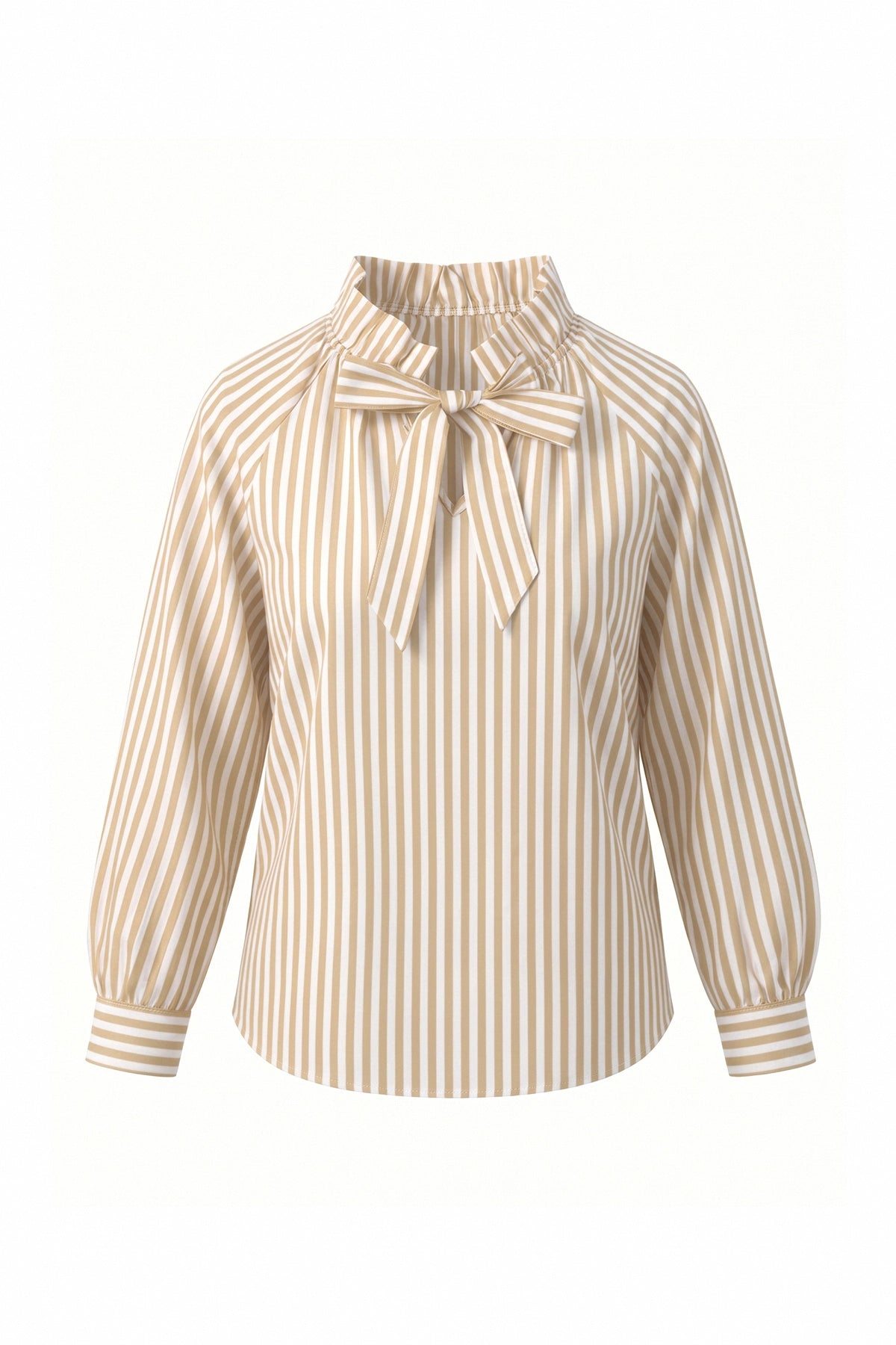 Womens Khaki Striped Bow Tie Shirts | CicyBell