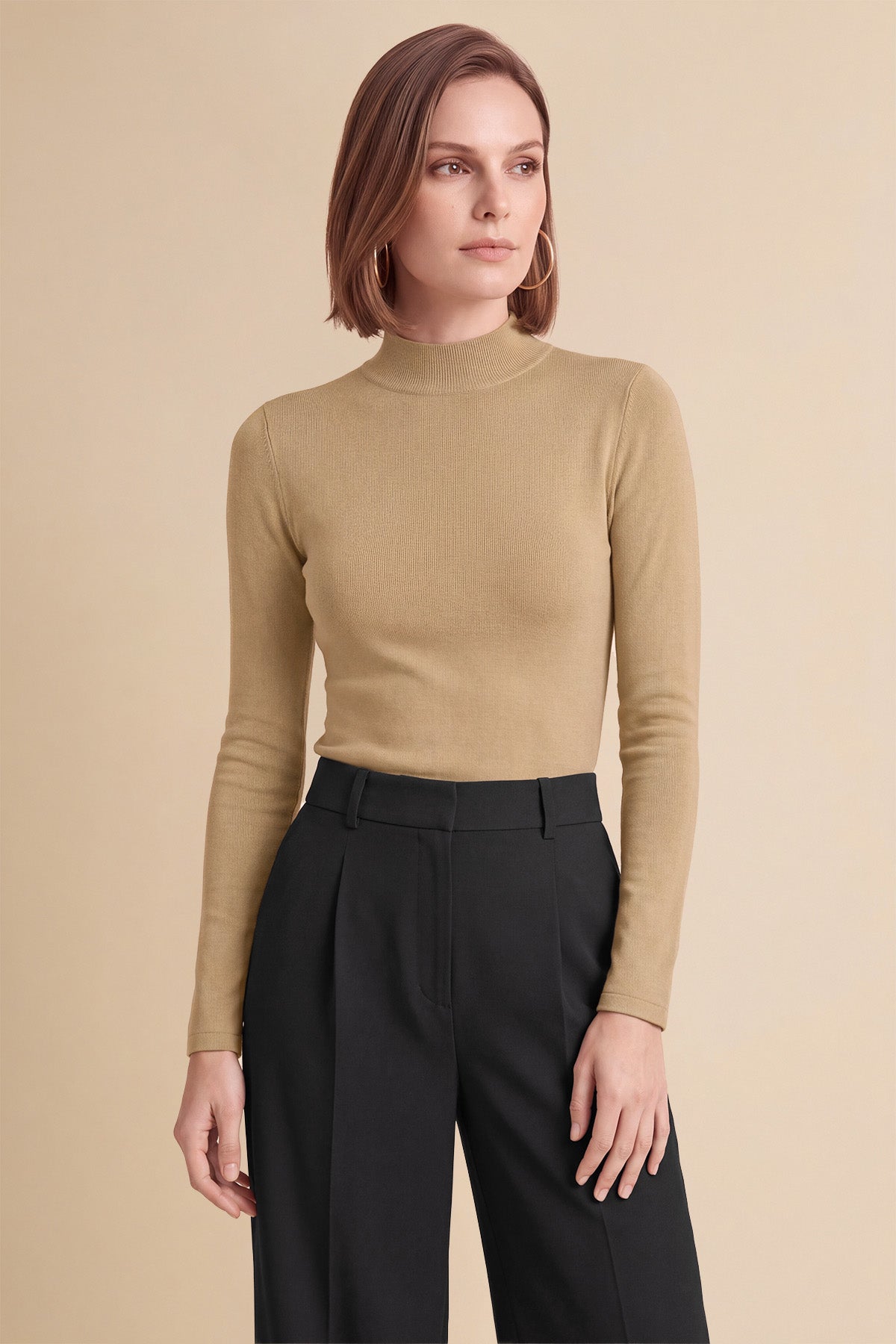 Womens Khaki Mock Turtleneck Tops | CicyBell