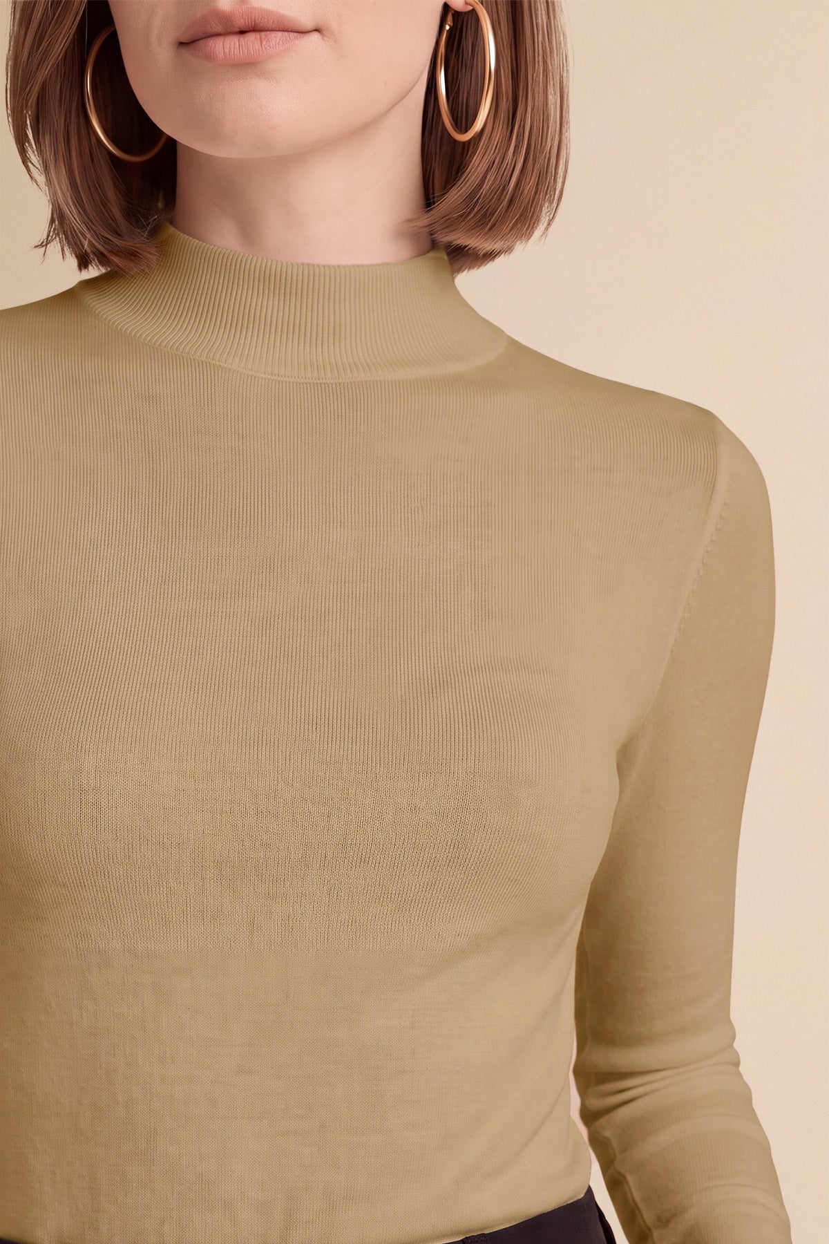 Womens Khaki Mock Turtleneck Tops | CicyBell