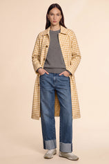 Womens Khaki Plaid Trench Long Coat | CicyBell