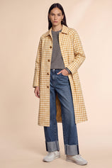 Womens Khaki Plaid Trench Long Coat | CicyBell