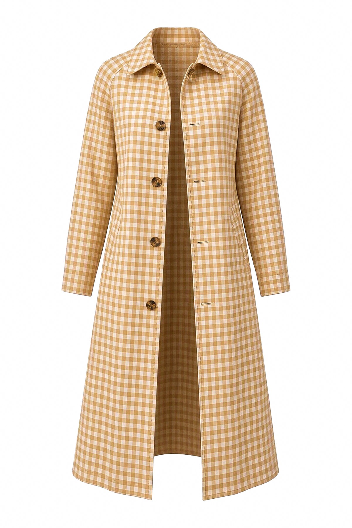 Womens Khaki Plaid Trench Long Coat | CicyBell
