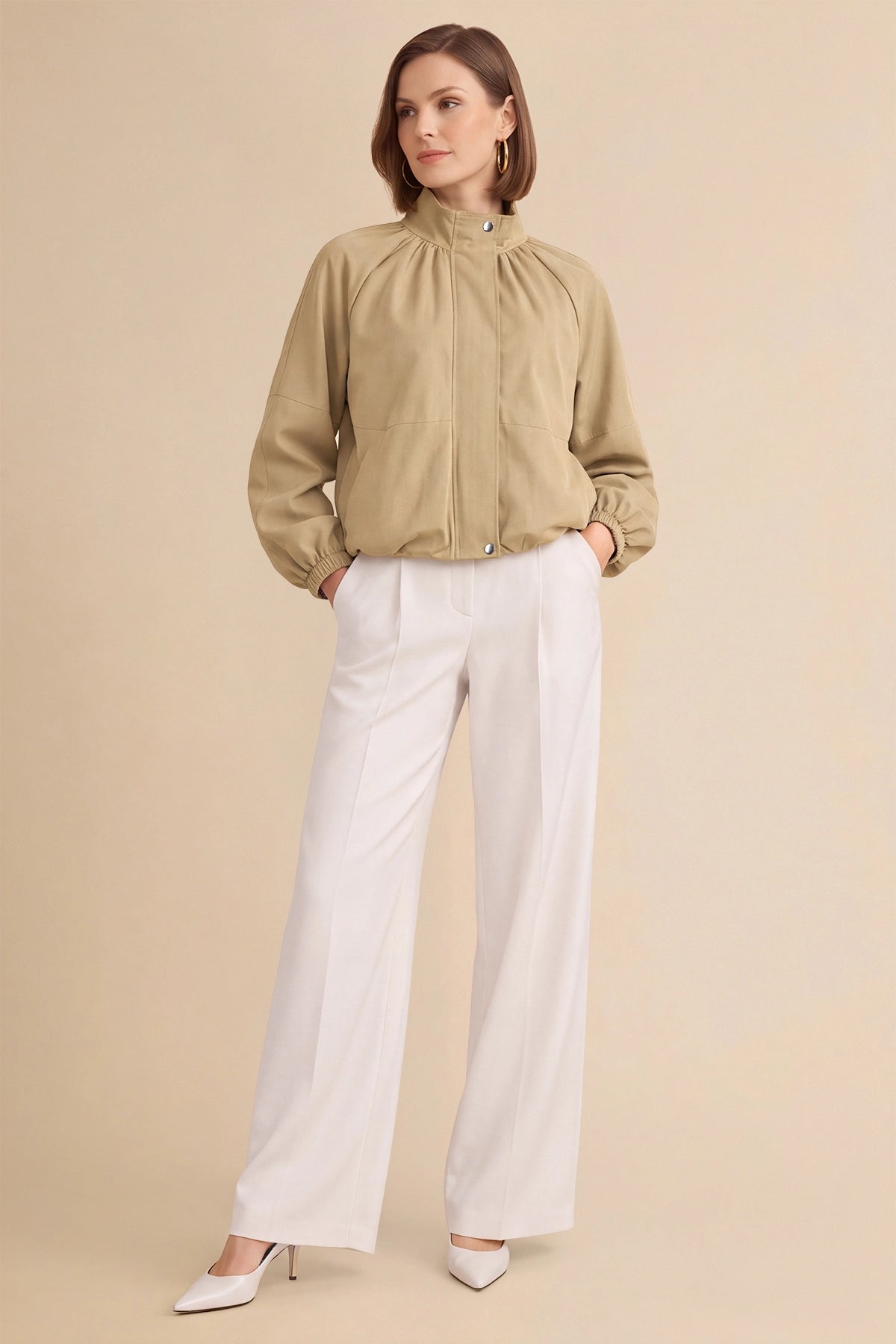 Womens Khaki Cropped Bomber Jacket | CicyBell