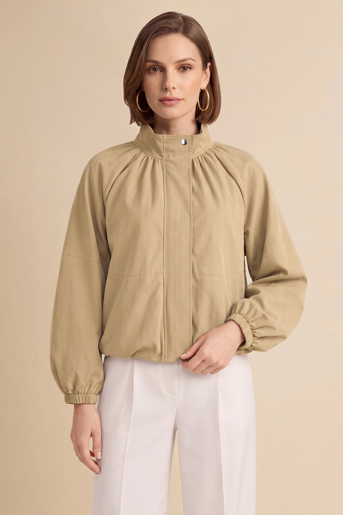 Womens Khaki Cropped Bomber Jacket | CicyBell