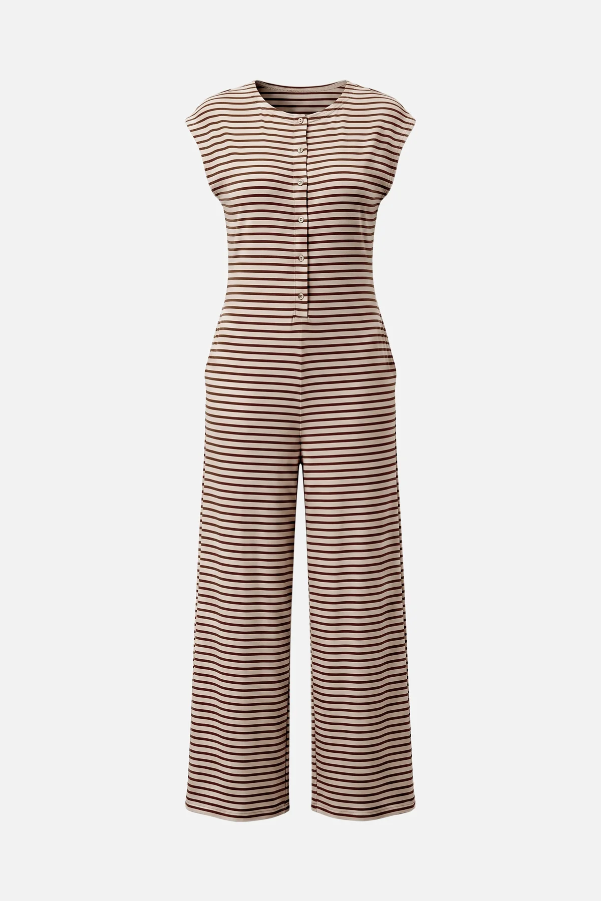 Womens Khaki Striped Wide Leg Jumpsuits | CicyBell