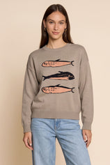 Womens Khaki Fish Graphic Knit Sweaters | CicyBell