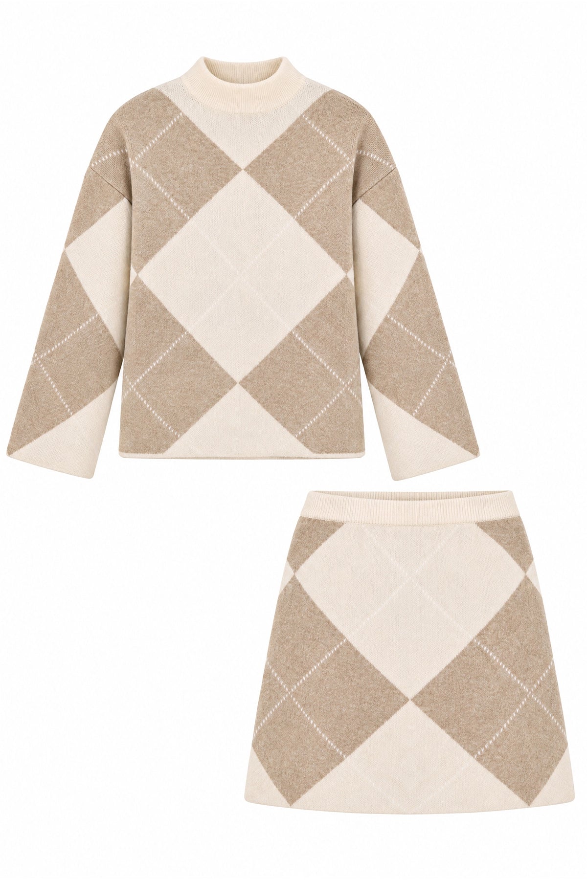 Womens Khaki Argyle Sweater Mini Skirt Sets| CicyBell
