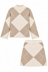 Womens Khaki Argyle Sweater Mini Skirt Sets| CicyBell