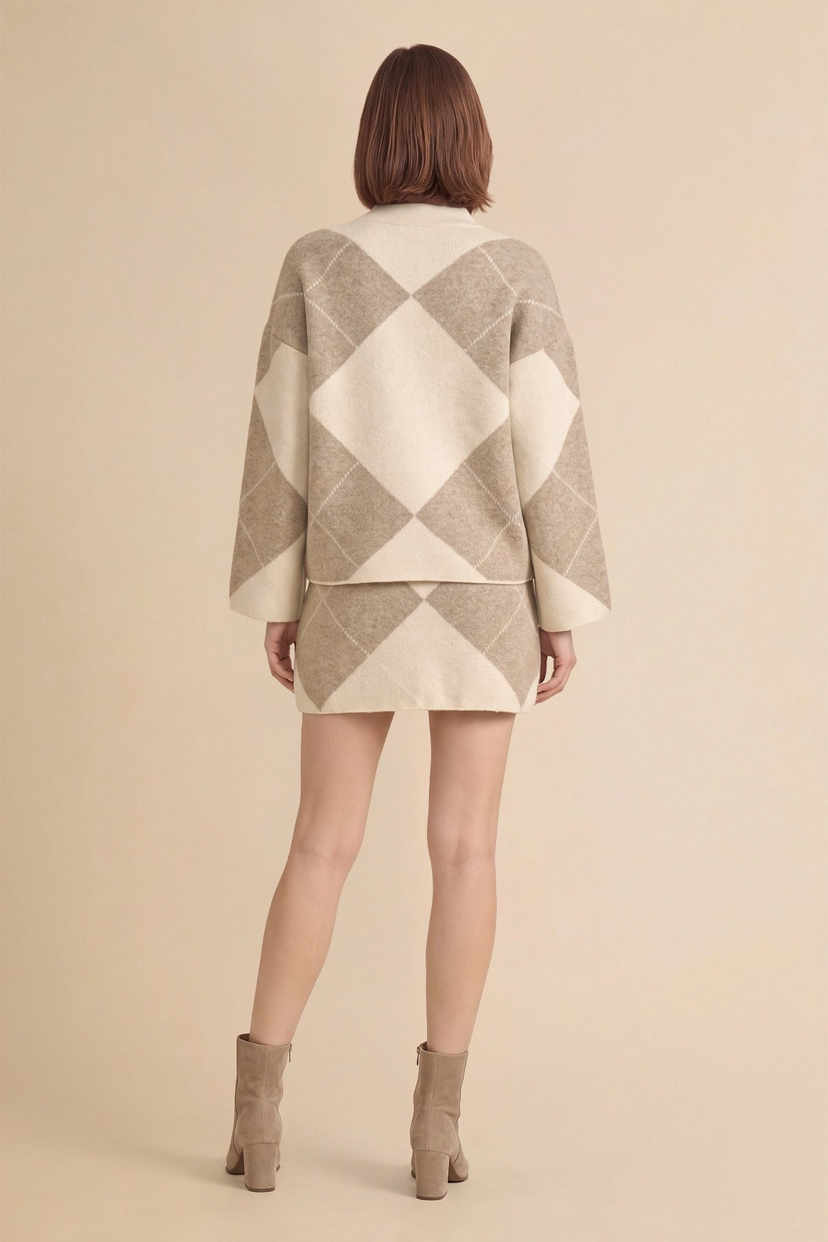 Womens Khaki Argyle Sweater Mini Skirt Sets| CicyBell