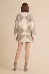 Womens Khaki Argyle Sweater Mini Skirt Sets| CicyBell