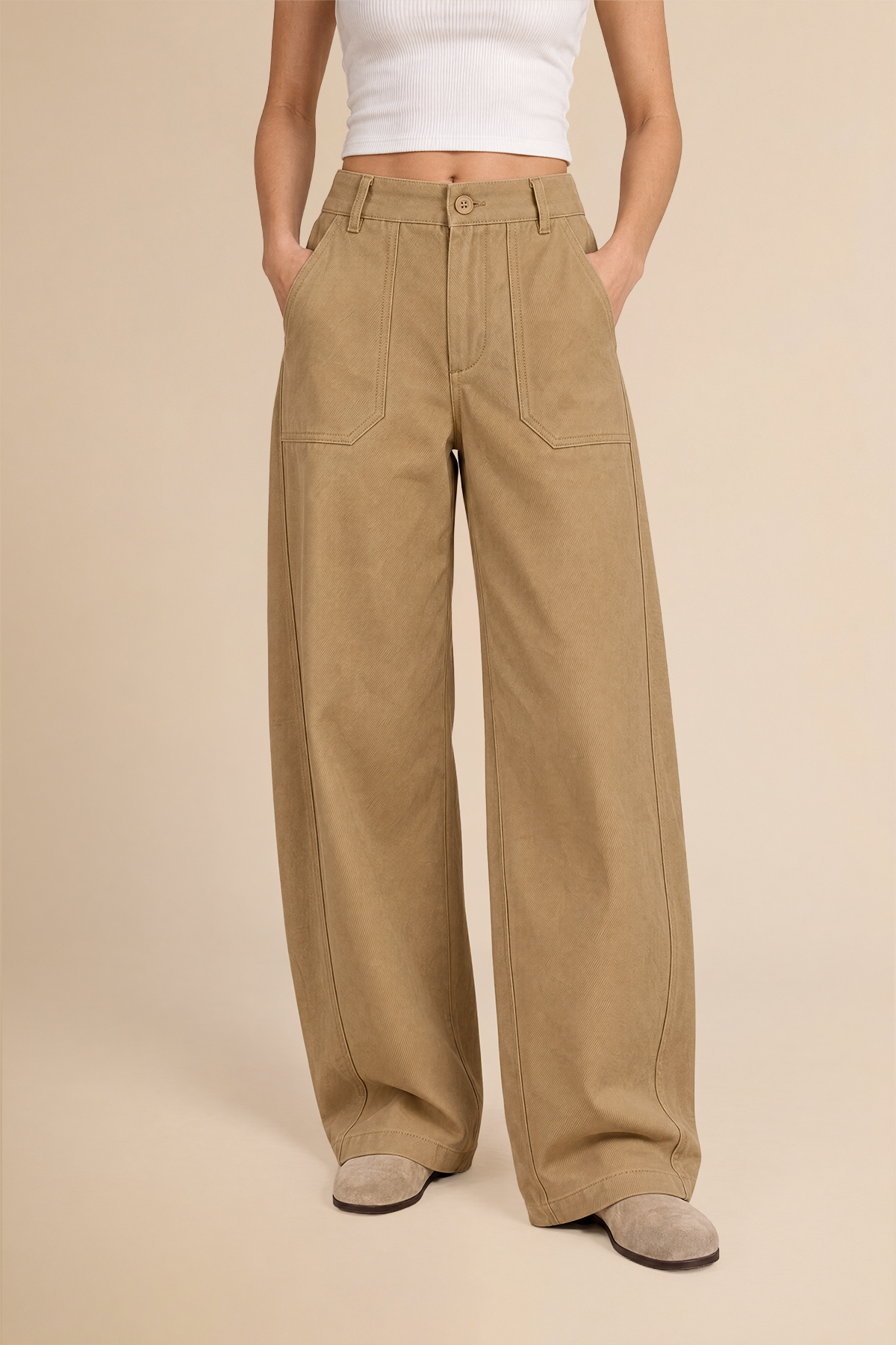 Womens Khaki High Waisted Barrel Pants | CicyBell