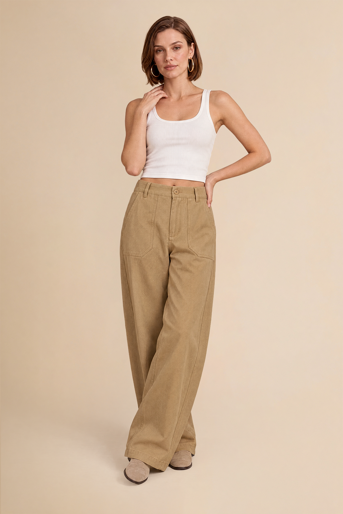 Womens Khaki High Waisted Barrel Pants | CicyBell