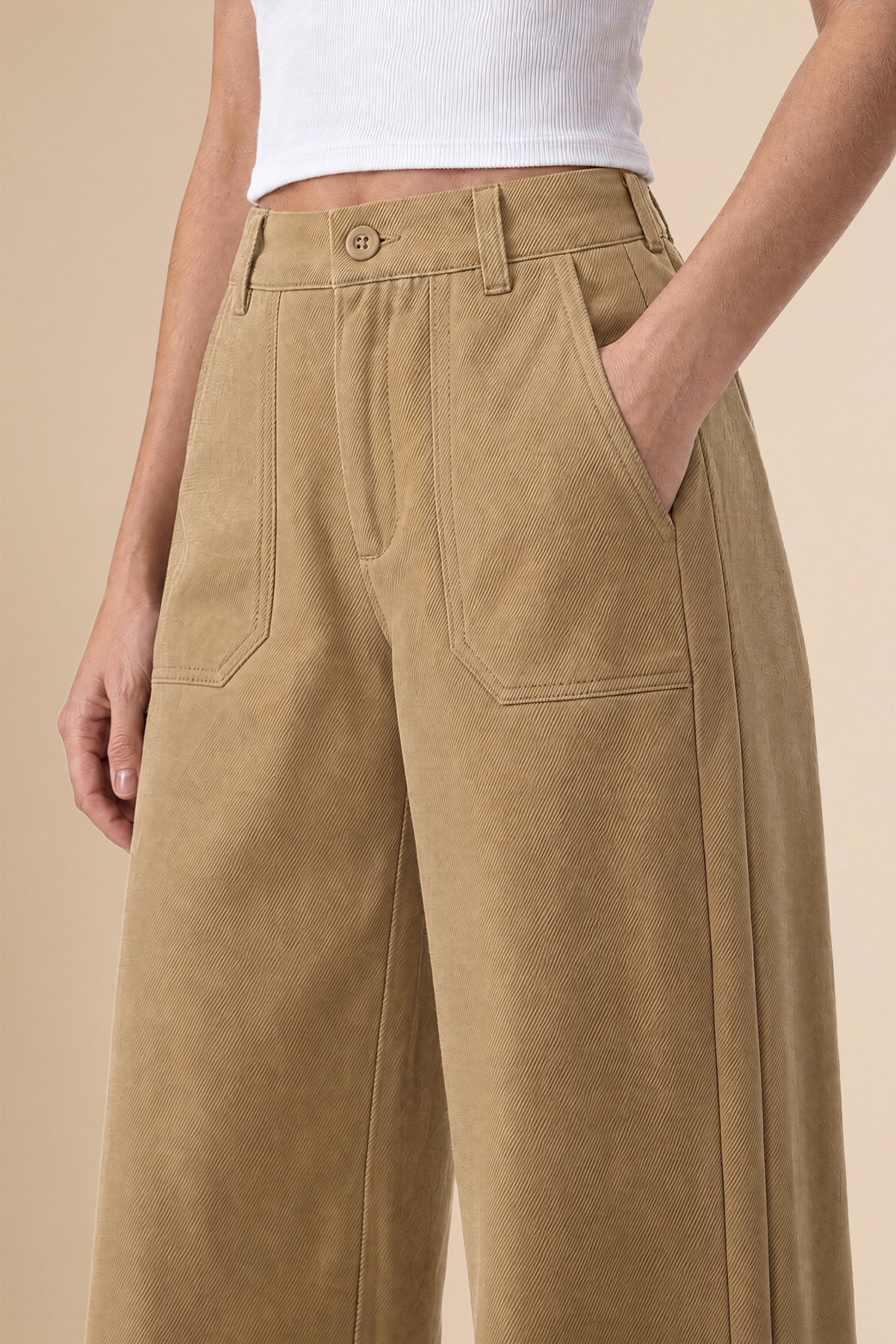 Womens Khaki High Waisted Barrel Pants | CicyBell