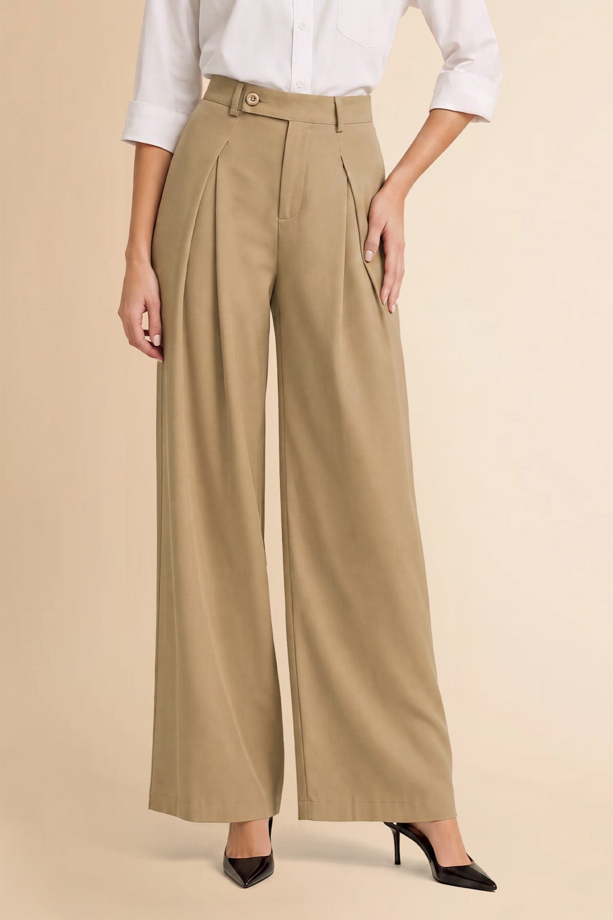 Womens Khaki Wide Leg Dressy Pants | CicyBell