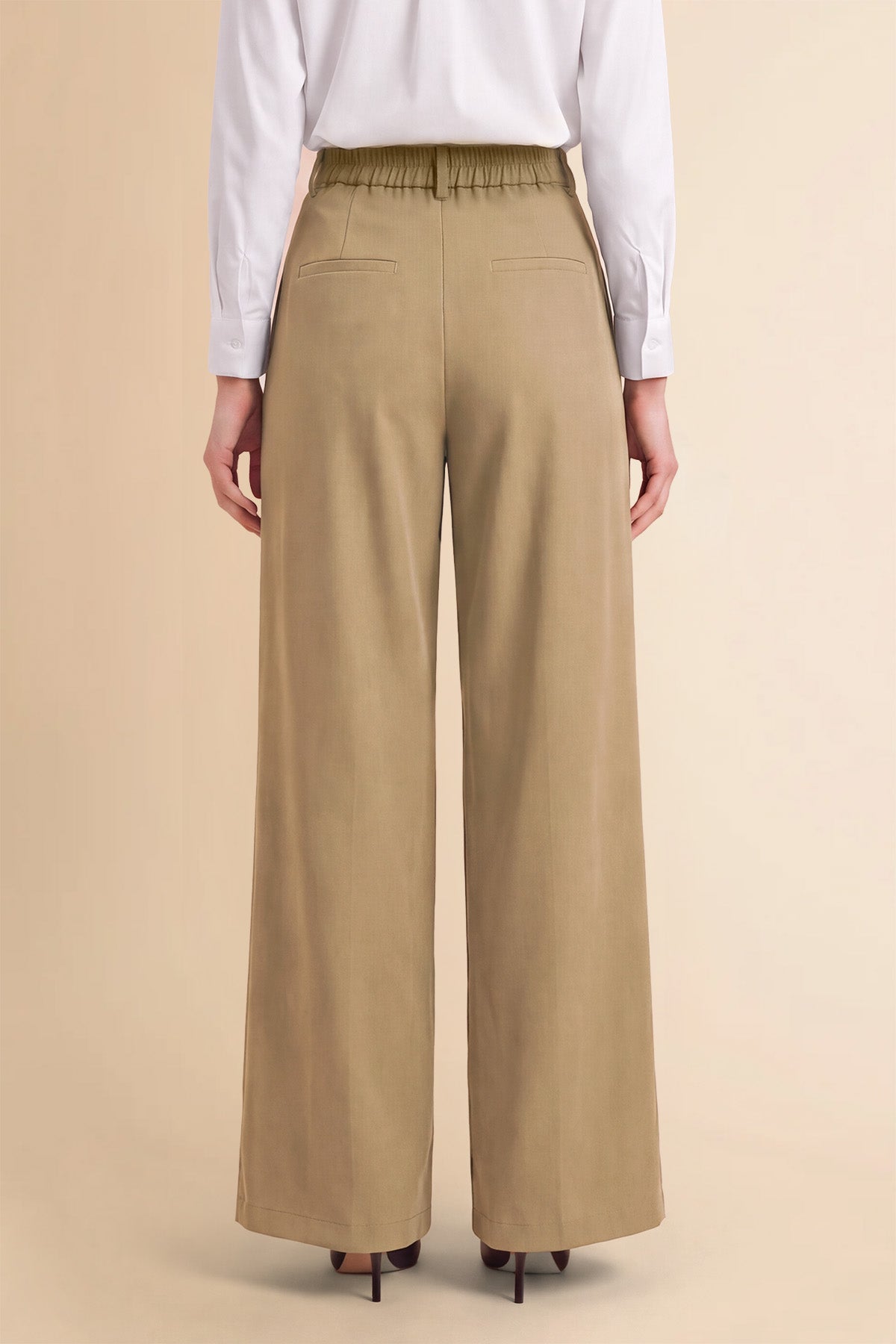 Womens Khaki Wide Leg Dressy Pants | CicyBell