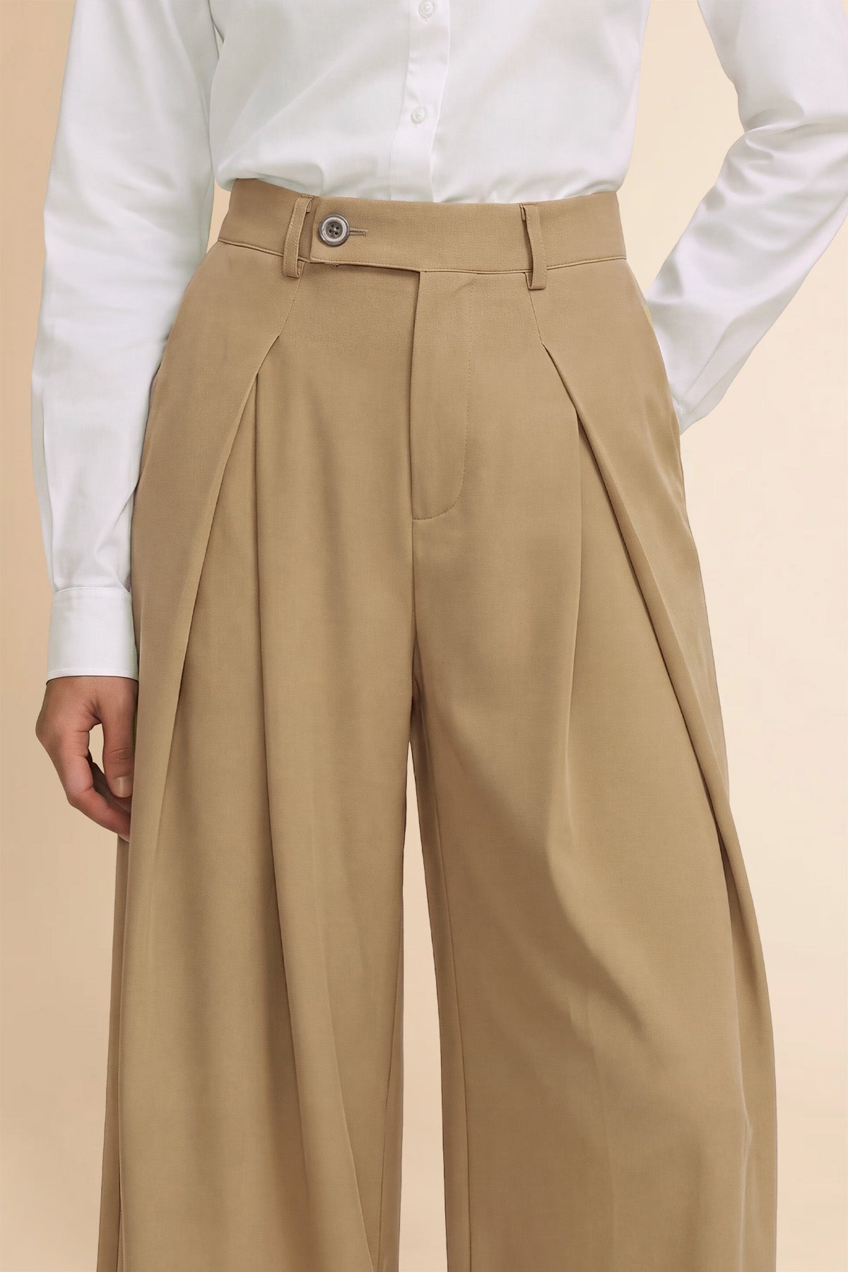 Womens Khaki Wide Leg Dressy Pants | CicyBell