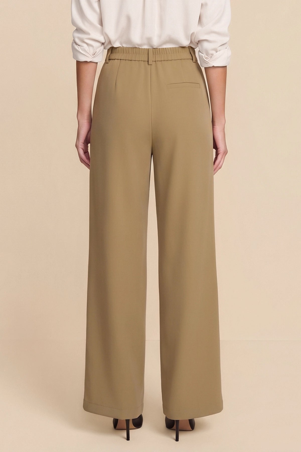Womens Khaki Business Wide Leg Dress Pants | CicyBell