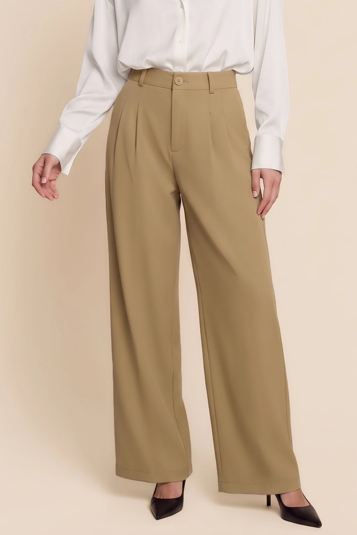 Womens Khaki Business Wide Leg Dress Pants | CicyBell