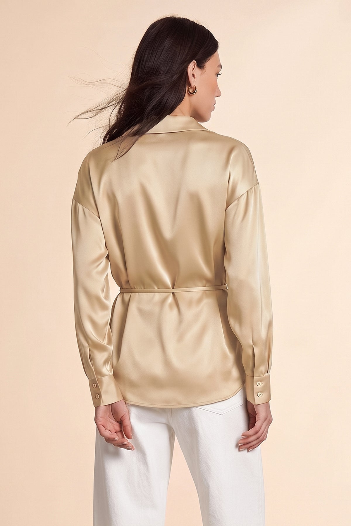 Womens Khaki Satin Button Down Shirts | CicyBell