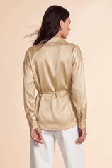 Womens Khaki Satin Button Down Shirts | CicyBell